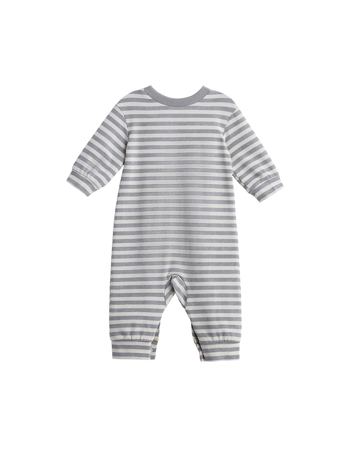 Ethan Long Sleeve Striped Ribbed Trim Straight Leg Romper
