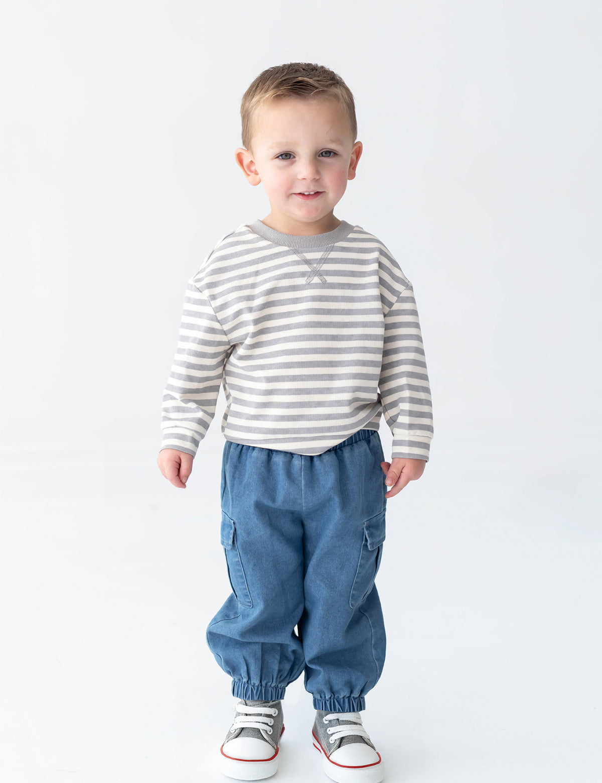 Ethan Long Sleeve Striped Ribbed Crewneck Top