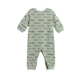 Matthew Long Sleeve Fish Print Ribbed Trim Button Placket Romper