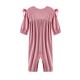 Bowtiful Blush Long Sleeve Ribbed Shoulder Bow Tie Bubble Romper