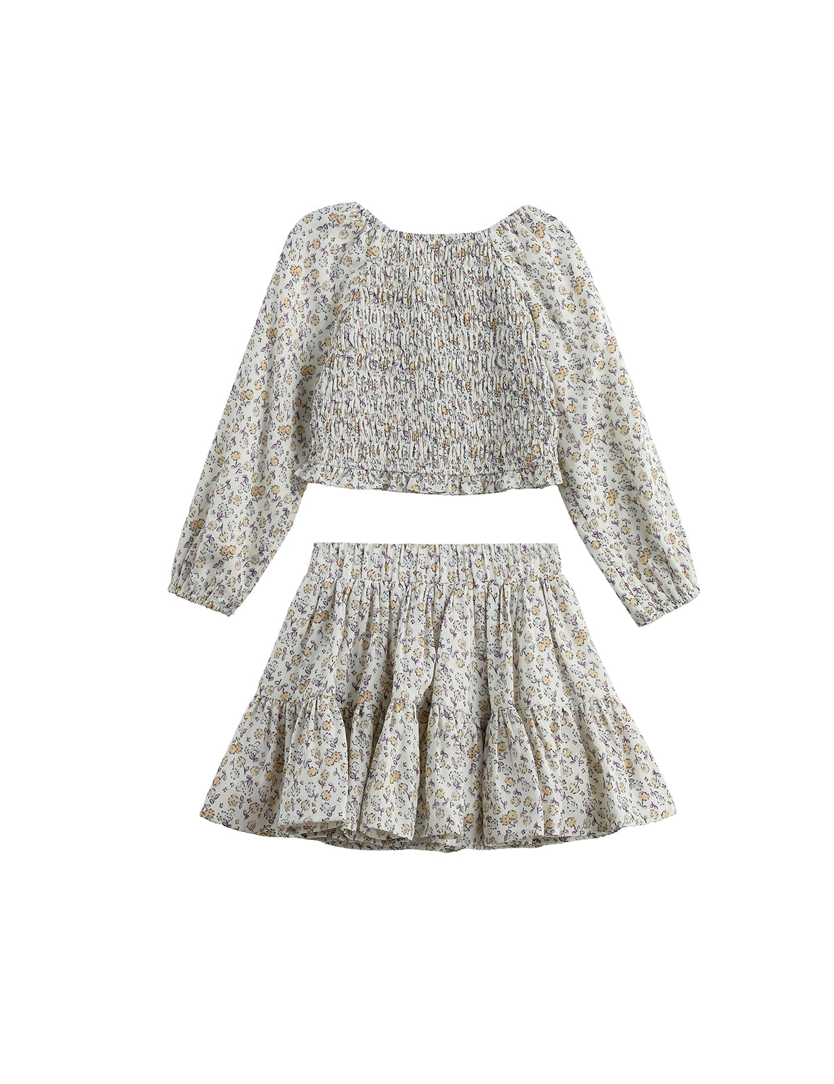Wildflower Dream Long Sleeve Floral Smocked Top and Skirt Set