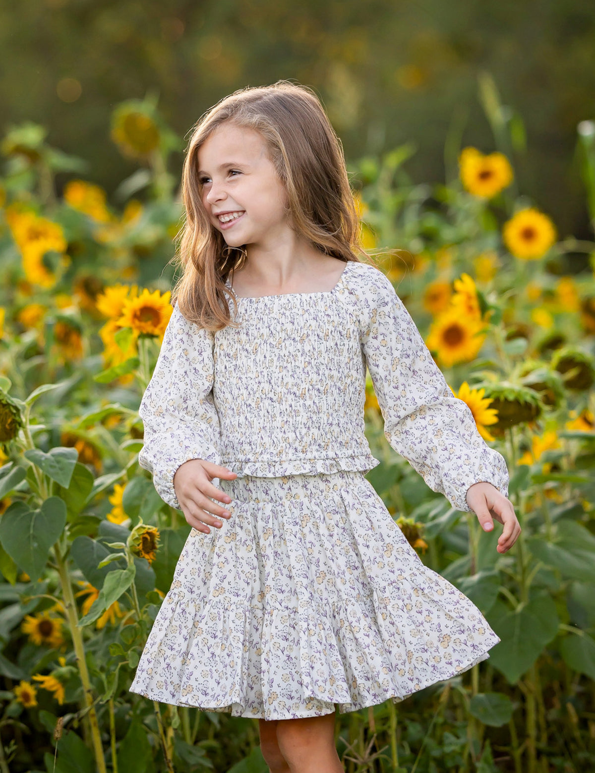 Wildflower Dream Long Sleeve Floral Smocked Top and Skirt Set
