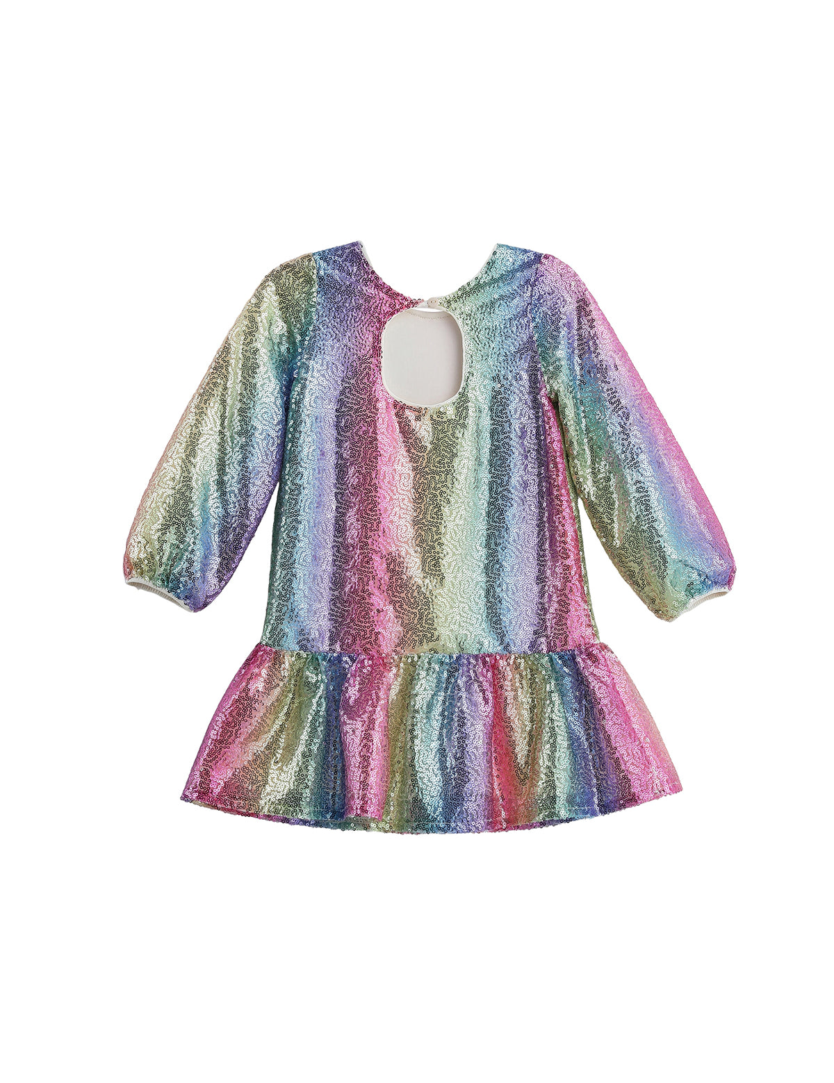 Rainbow Party Long Sleeve Color Block Sequin Ruffle Hem Set