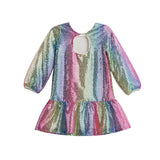 Rainbow Party Long Sleeve Color Block Sequin Ruffle Hem Set