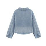 Long Sleeve Rhinestone Embellished Denim Cropped Jacket