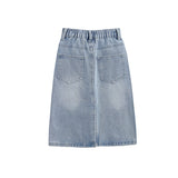 Rhinestone Embellished Denim Elastic Waist Pencil Skirt