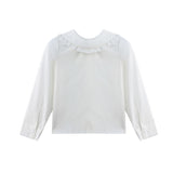 Cloud Dancer Long Sleeve Solid Ruffle Peter Pan Collar Top