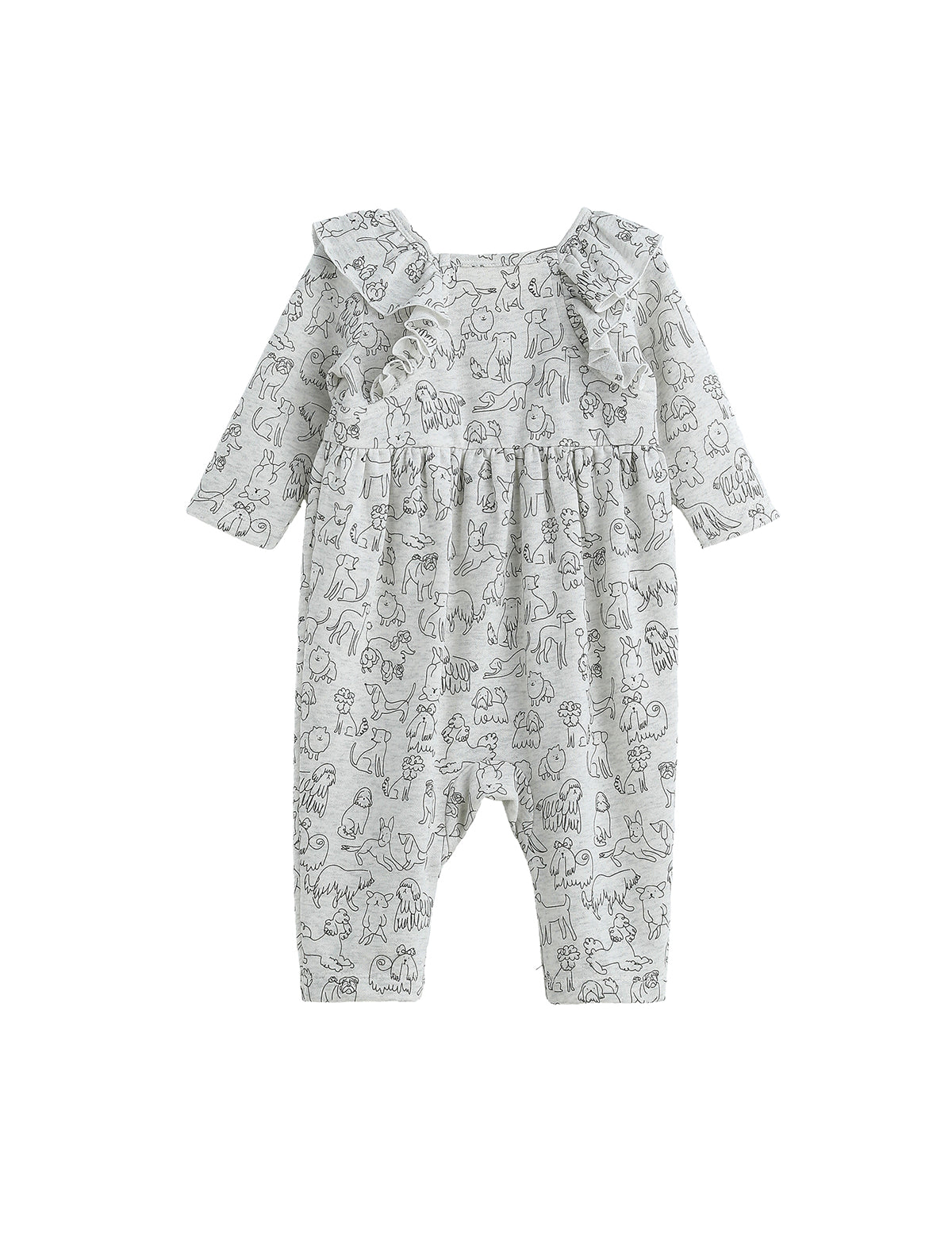 Doggie Doodles Long Sleeve Print Ruffle Collar Straight Leg Romper