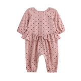 Love me Lots Long Sleeve Heart Print Ruffle Waist Romper