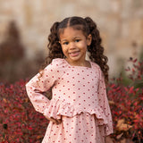 Love me Lots Long Sleeve Heart Print Ruffle Waist Dress