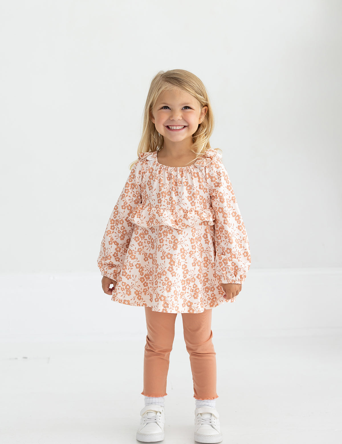 Honey Petals Long Sleeve Floral Ruffle Top and Legging Set