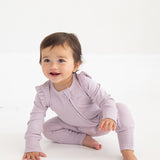 Soft Meadow Ruffle Trim Convertible Foot Long Sleeve Solid Romper