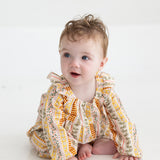 Buttercup Blossom Long Sleeve Striped Floral Ruffle Collar Bubble Romper