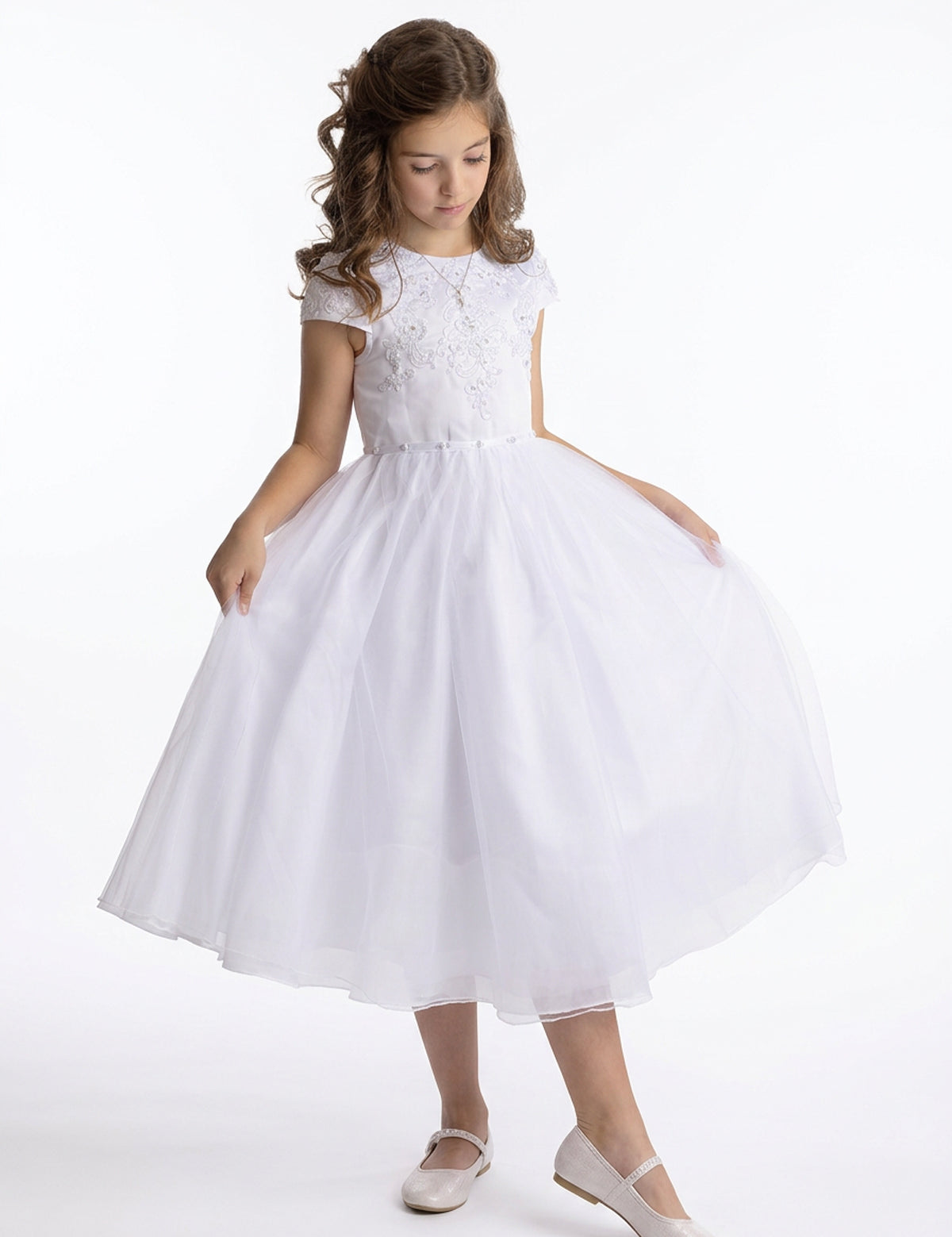 Satin Beaded Lace Bodice Dress
